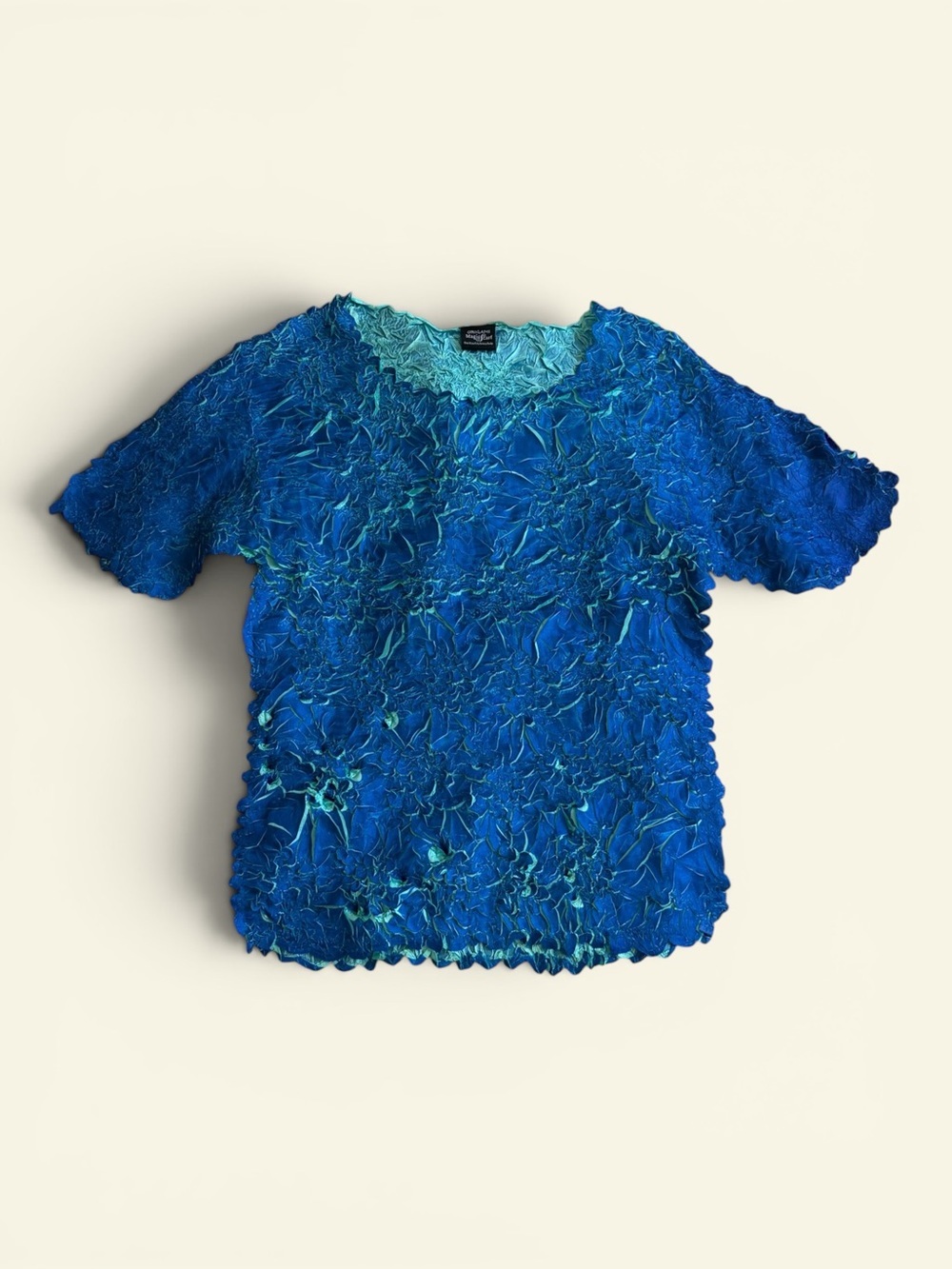 Origami Magic Scarf Popcorn Top Vintage Y2K Blue Teal Crinkle Shimmer One Size